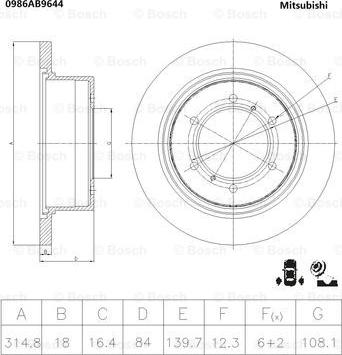 BOSCH 0 986 AB9 644 - Гальмівний диск autocars.com.ua