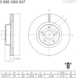 BOSCH 0 986 AB9 647 - Гальмівний диск autocars.com.ua