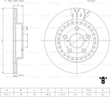 BOSCH 0 986 AB9 660 - Тормозной диск avtokuzovplus.com.ua