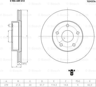 BOSCH 0 986 AB9 672 - Гальмівний диск autocars.com.ua