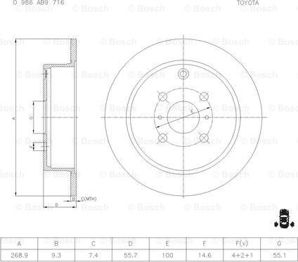 BOSCH 0 986 AB9 716 - Тормозной диск avtokuzovplus.com.ua