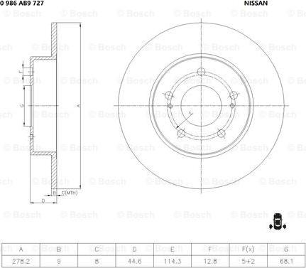 BOSCH 0 986 AB9 727 - Гальмівний диск autocars.com.ua