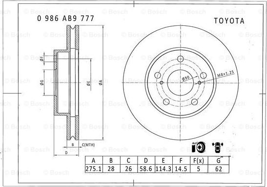 BOSCH 0 986 AB9 777 - Тормозной диск autodnr.net