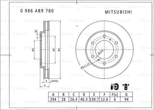 BOSCH 0 986 AB9 780 - Тормозной диск avtokuzovplus.com.ua