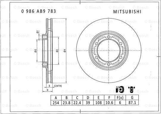 BOSCH 0 986 AB9 783 - Гальмівний диск autocars.com.ua