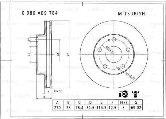 BOSCH 0 986 AB9 784 - Гальмівний диск autocars.com.ua