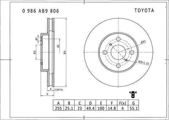 BOSCH 0 986 AB9 806 - Тормозной диск avtokuzovplus.com.ua