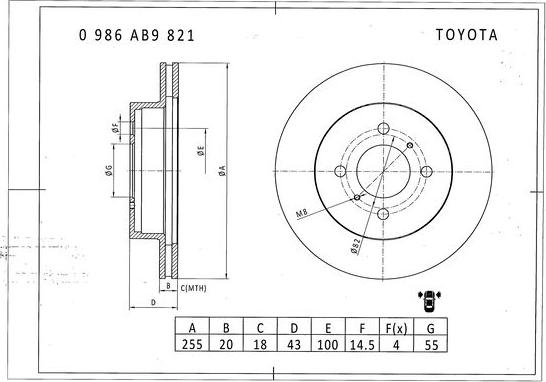 BOSCH 0 986 AB9 821 - Гальмівний диск autocars.com.ua