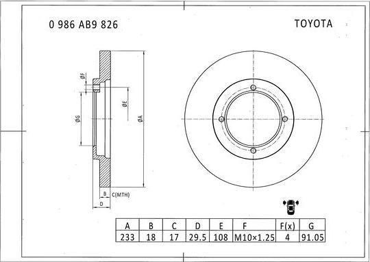 BOSCH 0 986 AB9 826 - Гальмівний диск autocars.com.ua