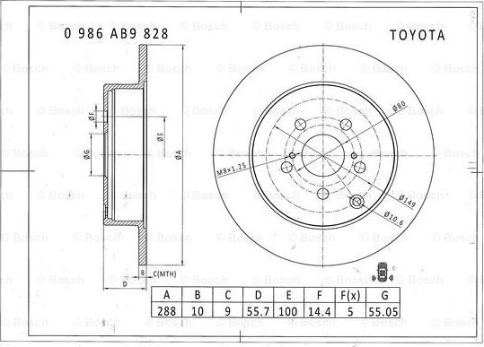 BOSCH 0 986 AB9 828 - Тормозной диск avtokuzovplus.com.ua