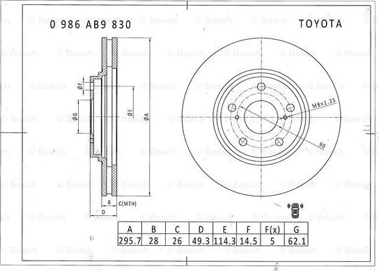 BOSCH 0 986 AB9 830 - Гальмівний диск autocars.com.ua