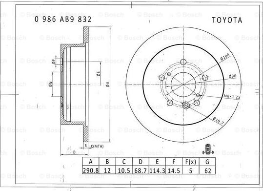 BOSCH 0 986 AB9 832 - Гальмівний диск autocars.com.ua