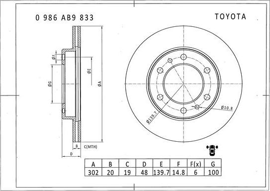 BOSCH 0 986 AB9 833 - Тормозной диск avtokuzovplus.com.ua