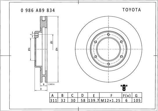 BOSCH 0 986 AB9 834 - Тормозной диск avtokuzovplus.com.ua