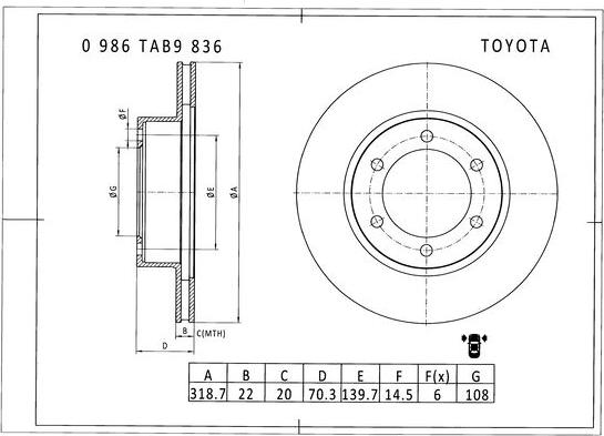 BOSCH 0 986 AB9 836 - Тормозной диск avtokuzovplus.com.ua