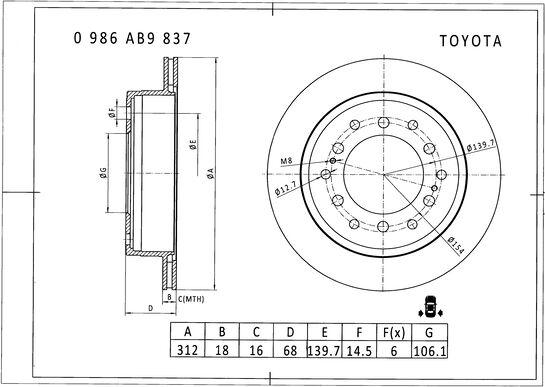 BOSCH 0 986 AB9 837 - Гальмівний диск autocars.com.ua