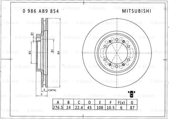 BOSCH 0 986 AB9 854 - Тормозной диск avtokuzovplus.com.ua