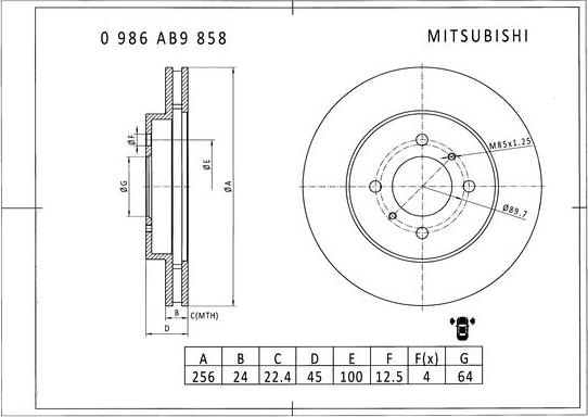 BOSCH 0 986 AB9 858 - Тормозной диск avtokuzovplus.com.ua