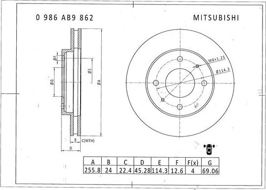 BOSCH 0 986 AB9 862 - Тормозной диск avtokuzovplus.com.ua