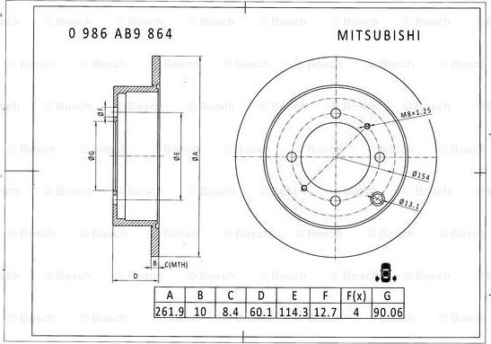 BOSCH 0 986 AB9 864 - Тормозной диск avtokuzovplus.com.ua