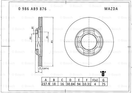 BOSCH 0 986 AB9 876 - Тормозной диск avtokuzovplus.com.ua