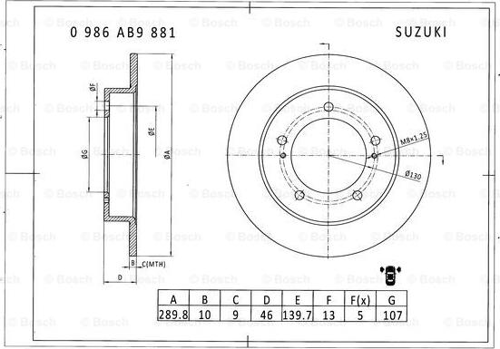 BOSCH 0 986 AB9 881 - Тормозной диск avtokuzovplus.com.ua