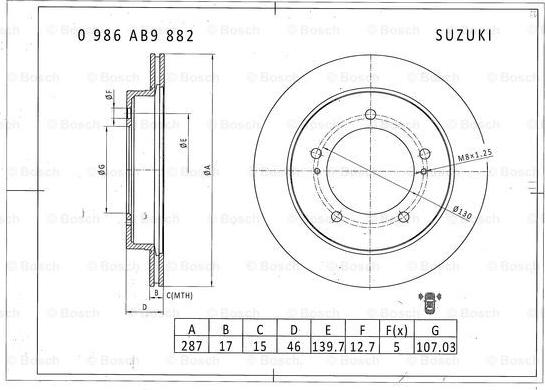 BOSCH 0 986 AB9 882 - Гальмівний диск autocars.com.ua