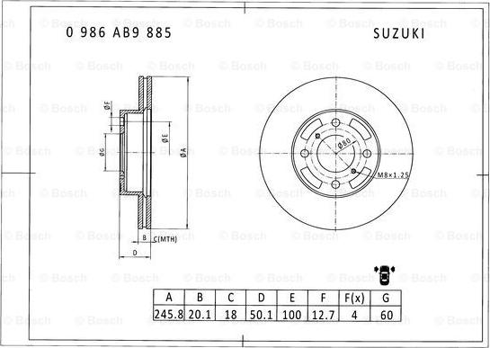 BOSCH 0 986 AB9 885 - Гальмівний диск autocars.com.ua