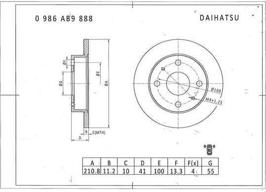 BOSCH 0 986 AB9 888 - Гальмівний диск autocars.com.ua