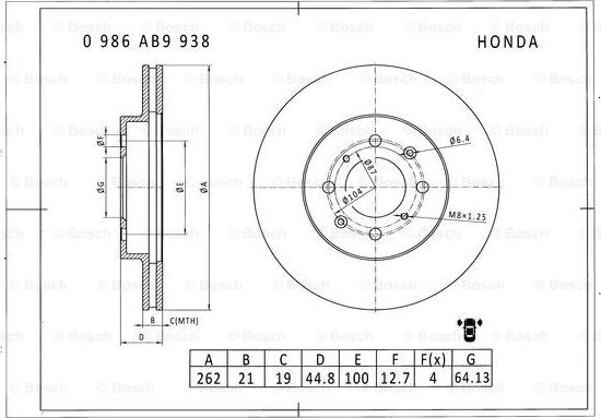 BOSCH 0 986 AB9 938 - Гальмівний диск autocars.com.ua