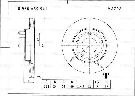 BOSCH 0 986 AB9 941 - Тормозной диск avtokuzovplus.com.ua