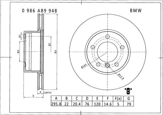 BOSCH 0 986 AB9 948 - Гальмівний диск autocars.com.ua