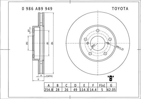 BOSCH 0 986 AB9 949 - Тормозной диск avtokuzovplus.com.ua