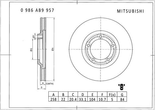 BOSCH 0 986 AB9 957 - Тормозной диск avtokuzovplus.com.ua