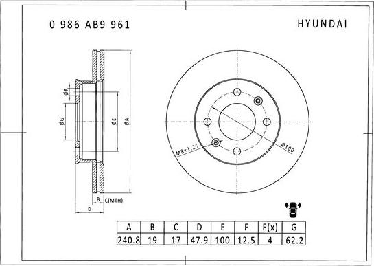 BOSCH 0 986 AB9 961 - Тормозной диск avtokuzovplus.com.ua