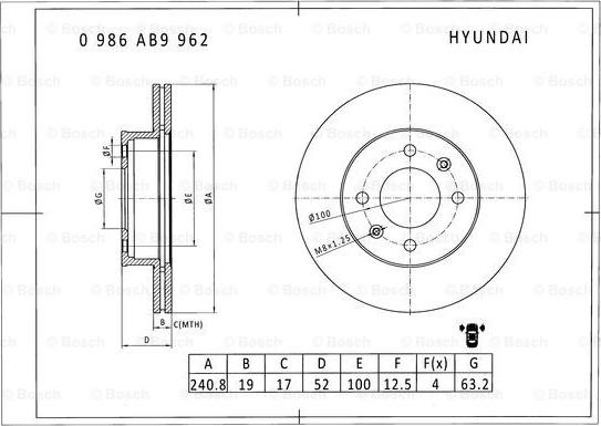 BOSCH 0 986 AB9 962 - Гальмівний диск autocars.com.ua