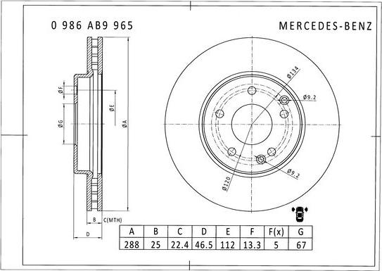 BOSCH 0 986 AB9 965 - Гальмівний диск autocars.com.ua