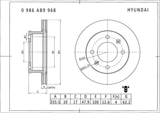 BOSCH 0 986 AB9 968 - Тормозной диск avtokuzovplus.com.ua