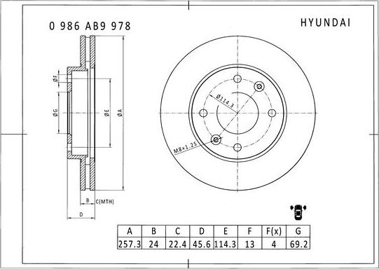 BOSCH 0 986 AB9 978 - Гальмівний диск autocars.com.ua