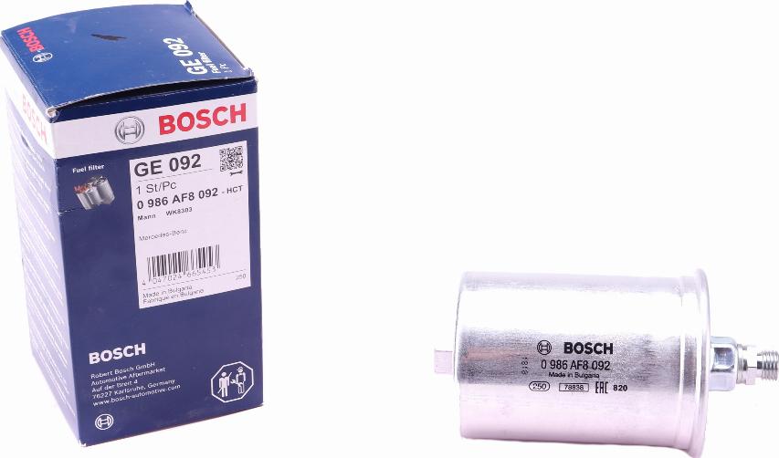 BOSCH 0 986 AF8 092 - Паливний фільтр autocars.com.ua