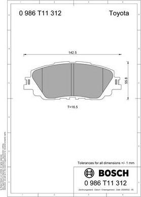 BOSCH 0 986 T11 312 - Тормозные колодки, дисковые, комплект avtokuzovplus.com.ua