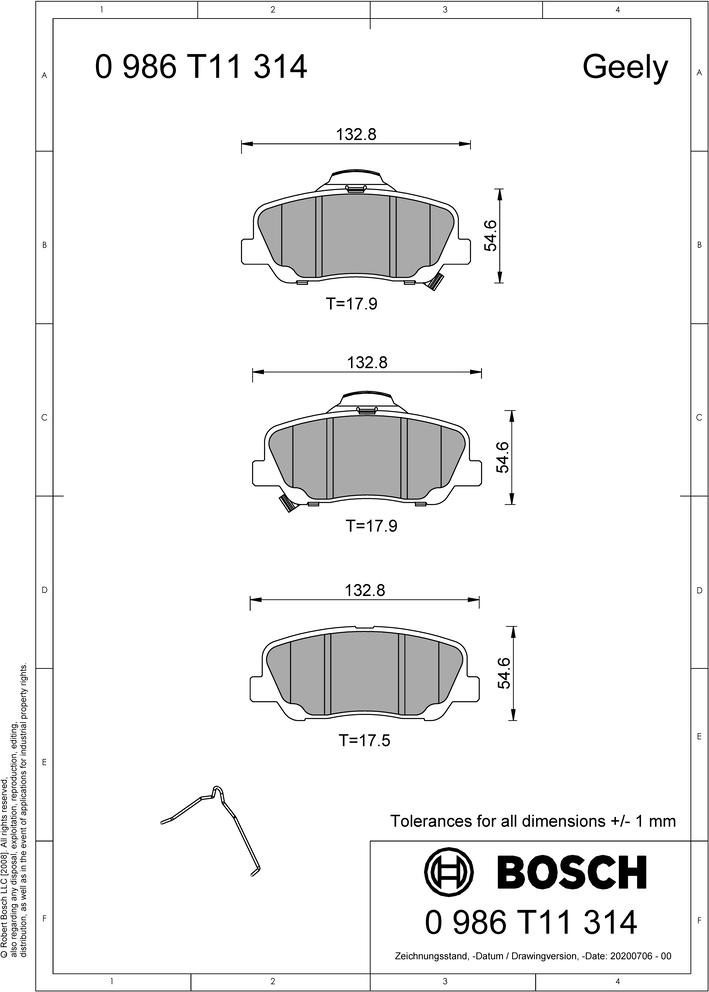 BOSCH 0 986 T11 314 - Гальмівні колодки, дискові гальма autocars.com.ua