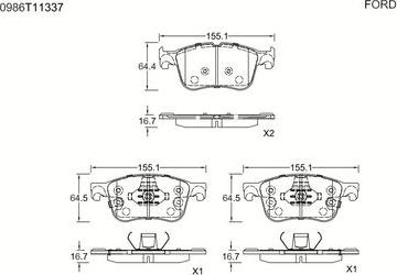 BOSCH 0 986 T11 337 - Гальмівні колодки, дискові гальма autocars.com.ua