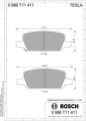 BOSCH 0 986 T11 411 - Гальмівні колодки, дискові гальма autocars.com.ua