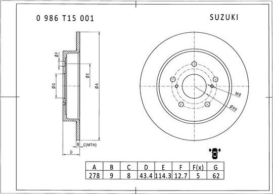 BOSCH 0 986 T15 001 - Гальмівний диск autocars.com.ua