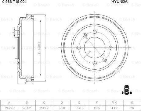 BOSCH 0 986 T15 004 - Гальмівний барабан autocars.com.ua