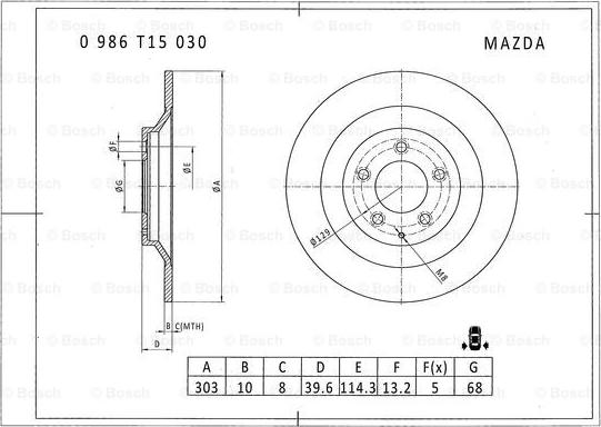 BOSCH 0 986 T15 030 - Тормозной диск avtokuzovplus.com.ua