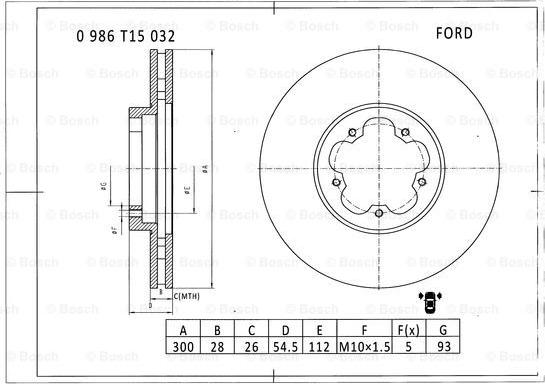 BOSCH 0 986 T15 032 - Гальмівний диск autocars.com.ua