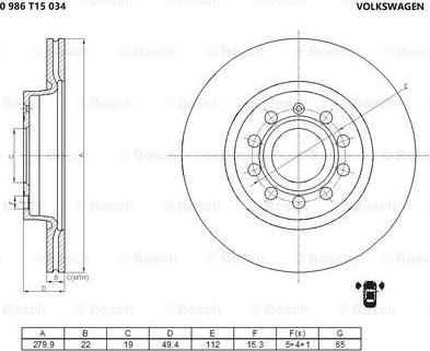 BOSCH 0 986 T15 034 - Гальмівний диск autocars.com.ua