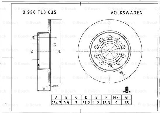 BOSCH 0 986 T15 035 - Тормозной диск avtokuzovplus.com.ua